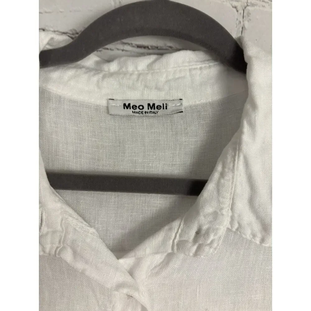 Meo Meli 100% Linen Shirt Dress Button Front Lagenlook White ONE SIZE Italy Made - Picture 4 of 8